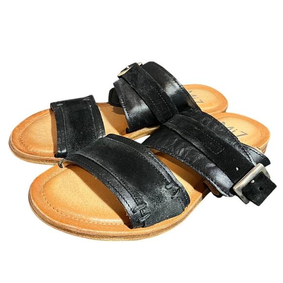 Miz Mooz Leather Double Band Slide Sandals - Florra Black Womens 38 US 7.5-8 - Picture 1 of 8